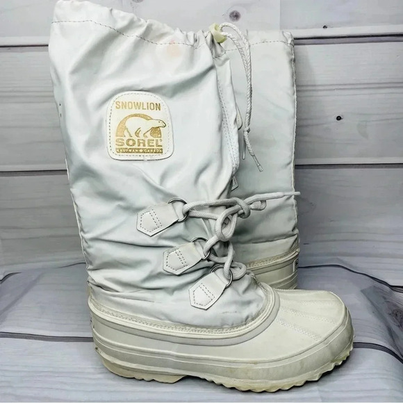 Sorel Kaufman Snowlion Boots Womens Size 5‎ Vintage Felt Made In Canada White - Picture 1 of 7